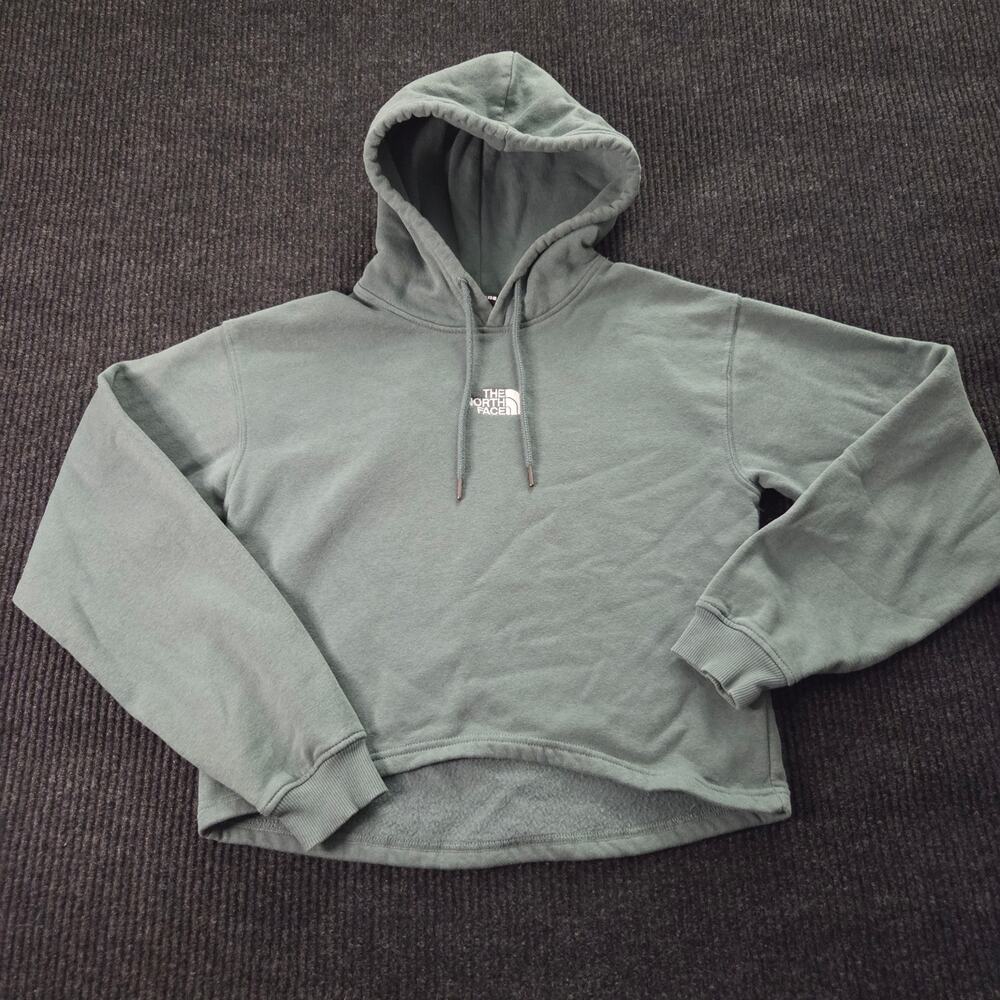 Sage Green North Face Hoodie Cropped Women's Small Cotton Blend
